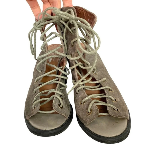Jeffrey Campbell For Free People Cors Lace Up Suede Booties Heels Shoes Size 8 - Picture 6 of 16